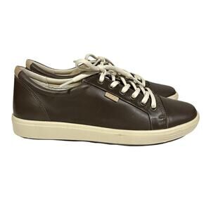 ECCO Shoes Womens Size 9 Soft 7 Casual Sneakers Taupe Leather Lace Up Low Top